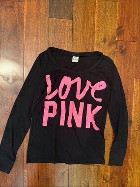 PINK Victoria's Secret Black Long-Sleeve Tee with Pink 'LOVE PINK' Logo